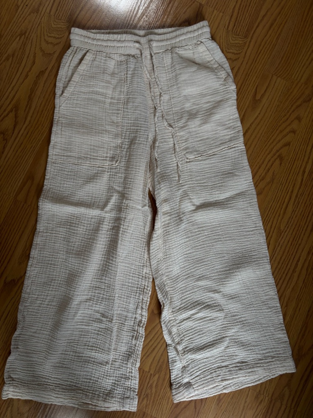 Summer Gauze Wide-Leg Pants - Cream